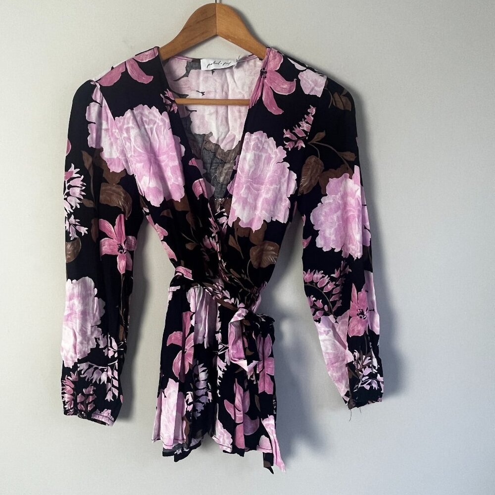 2/$30 Petal & Pup Pink Floral Peony Wrap Top Small